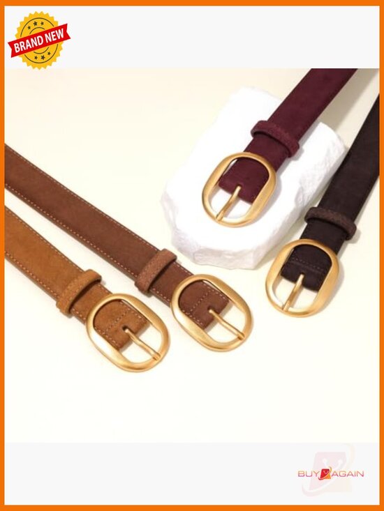 Genuine Leather Suede Belt with Gold Buckle main image 5